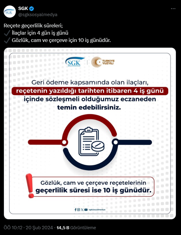 SGK sosyal medya reçete geçerlilik süresi paylaşımı