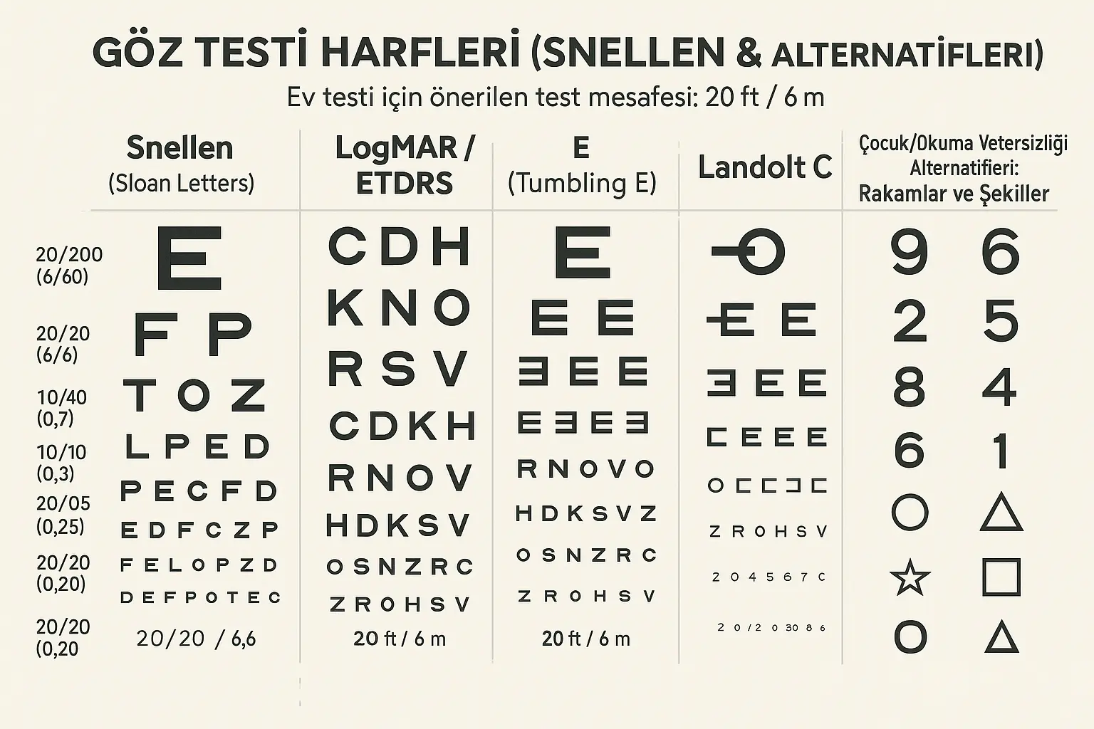 Göz Testi Harfleri (Snellen & Alternatifleri)